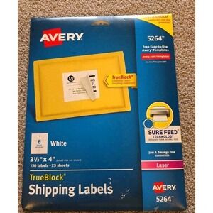Avery - 5264 - White Shipping Labels - 150 Total Labels - 3-1/3"x4" - 25 Sheets